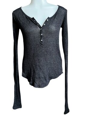 XS Hollister Henley dark gray ribbed fitted top Y2K